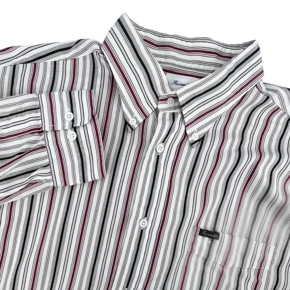 Faconnable Button Down Shirt Mens XL White Red Navy‎ Striped Business Casual